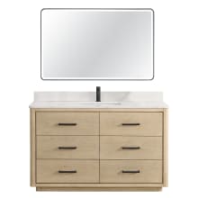 Porto 55" Free Standing Single Basin Vanity Set with Cabinet, Quartz Vanity Top, and Framed Mirror