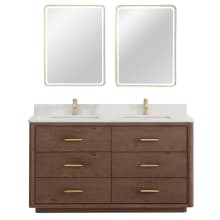 Porto 60" Free Standing Double Basin Vanity Set with Cabinet, Quartz Vanity Top, and Framed Mirrors