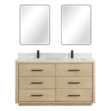 Porto 60" Free Standing Double Basin Vanity Set with Cabinet, Quartz Vanity Top, and Framed Mirrors