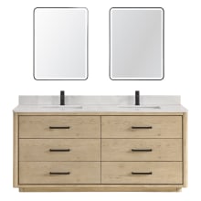 Porto 72" Free Standing Double Basin Vanity Set with Cabinet, Quartz Vanity Top, and Framed Mirrors