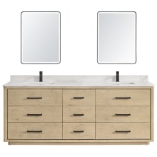 Porto 84" Free Standing Double Basin Vanity Set with Cabinet, Quartz Vanity Top, and Framed Mirrors