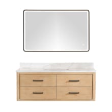 Cristo 55" Wall Mounted Single Basin Vanity Set with Cabinet, Quartz Vanity Top, and Framed Mirror