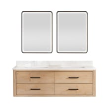 Cristo 60" Wall Mounted Double Basin Vanity Set with Cabinet, Quartz Vanity Top, and Framed Mirrors