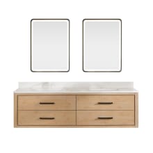 Cristo 72" Wall Mounted Double Basin Vanity Set with Cabinet, Quartz Vanity Top, and Framed Mirrors