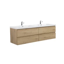 Aurora 71" Wall Mounted Double Basin Vanity Set with Cabinet and Acrylic Vanity Top