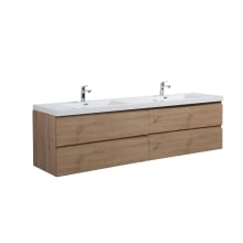 Aurora 84" Wall Mounted Double Basin Vanity Set with Cabinet and Acrylic Vanity Top