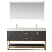 Alistair 60" Free Standing Double Basin Vanity Set with Cabinet, Composite Stone Vanity Top and Mirror