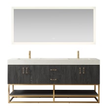 Alistair 72" Free Standing Double Basin Vanity Set with Cabinet, Composite Stone Vanity Top and Mirror