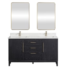 Gara 60" Free Standing Double Basin Vanity Set with Cabinet, Composite Stone Vanity Top and Mirror