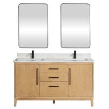 Gara 60" Free Standing Double Basin Vanity Set with Cabinet, Composite Stone Vanity Top and Mirror