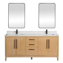 Gara 72" Free Standing Double Basin Vanity Set with Cabinet, Composite Stone Vanity Top and Mirror