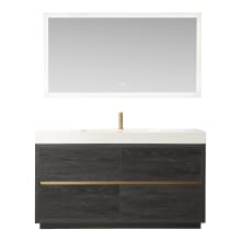 Huesca 60" Free Standing Single Basin Vanity Set with Cabinet, Composite Stone Vanity Top and Mirror