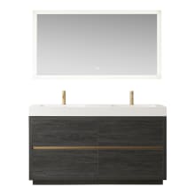 Huesca 60" Free Standing Double Basin Vanity Set with Cabinet, Composite Stone Vanity Top and Mirror