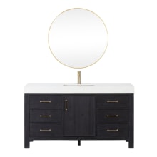 León 60" Free Standing Single Basin Vanity Set with Cabinet, Composite Stone Vanity Top and Mirror