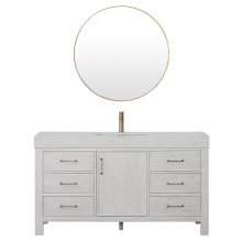 León 60" Free Standing Single Basin Vanity Set with Cabinet, Composite Stone Vanity Top and Mirror