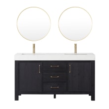León 60" Free Standing Double Basin Vanity Set with Cabinet, Composite Stone Vanity Top and Mirror