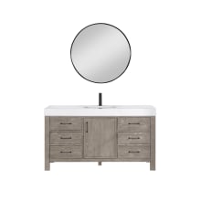 León 60" Free Standing Single Basin Vanity Set with Cabinet, Stone Composite Vanity Top, and Framed Mirror
