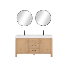 León 60" Free Standing Double Basin Vanity Set with Cabinet, Stone Composite Vanity Top, and Framed Mirror