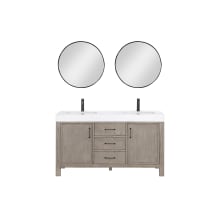 León 60" Free Standing Double Basin Vanity Set with Cabinet, Stone Composite Vanity Top, and Framed Mirror