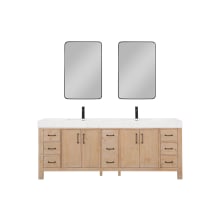 León 84" Free Standing Double Basin Vanity Set with Cabinet, Stone Composite Vanity Top, and Framed Mirror