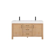 León 60" Free Standing Double Basin Vanity Set with Cabinet and Stone Composite Vanity Top
