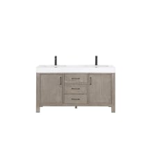 León 60" Free Standing Double Basin Vanity Set with Cabinet and Stone Composite Vanity Top