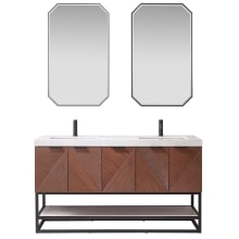 Mahon 60" Free Standing Double Basin Vanity Set with Cabinet, Composite Stone Vanity Top and Mirror