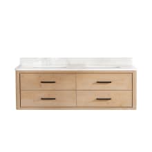 Cristo 60" Wall Mounted Double Basin Vanity Set with Cabinet and Quartz Vanity Top