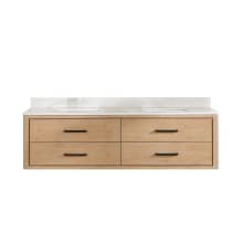 Cristo 72" Wall Mounted Double Basin Vanity Set with Cabinet and Quartz Vanity Top