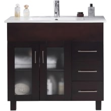 Nuovo 36" Free Standing Vanity Set with Solid Oak Cabinet, Ceramic Top, and Integrated Sink - Mirror Sold Separately