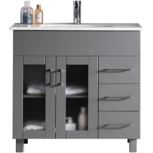 Nuovo 36" Free Standing Vanity Set with Solid Oak Cabinet, Ceramic Top, and Integrated Sink - Mirror Sold Separately