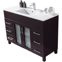 Nuovo 48" Free Standing Vanity Set with Solid Oak Cabinet, Ceramic Top, and Integrated Sink - Mirror Sold Separately
