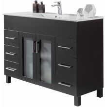 Nuovo 48" Free Standing Vanity Set with Solid Oak Cabinet, Ceramic Top, and Integrated Sink - Mirror Sold Separately