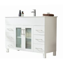 Nuovo 48" Free Standing Vanity Set with Solid Oak Cabinet, Ceramic Top, and Integrated Sink - Mirror Sold Separately