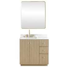 Oza 36" Free Standing Single Basin Vanity Set with Cabinet, Quartz Vanity Top and Mirror