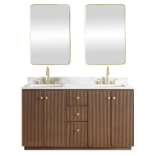 Oza 60" Free Standing Double Basin Vanity Set with Cabinet, Quartz Vanity Top and Mirror