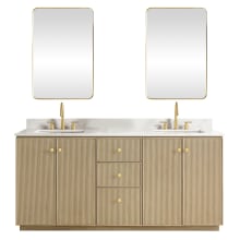 Oza 72" Free Standing Double Basin Vanity Set with Cabinet, Quartz Vanity Top and Mirror