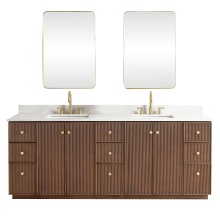 Oza 84" Free Standing Double Basin Vanity Set with Cabinet, Quartz Vanity Top and Mirror