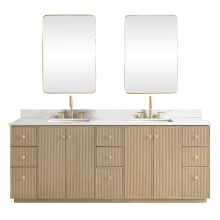 Oza 84" Free Standing Double Basin Vanity Set with Cabinet, Quartz Vanity Top and Mirror