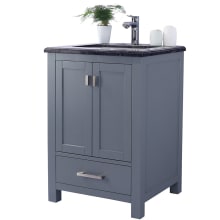 Prim 24" Free Standing Vanity Set with Grey Solid Oak Cabinet, Quartz or Cultured Marble Top, and Undermount Sink - Mirror Sold Separately