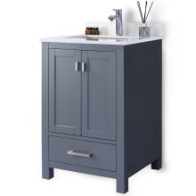 Prim 24" Free Standing Vanity Set with Grey Solid Oak Cabinet, Quartz or Cultured Marble Top, and Undermount Sink - Mirror Sold Separately