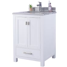 Prim 24" Free Standing Vanity Set with White Solid Oak Cabinet, Quartz or Cultured Marble Top, and Undermount Sink - Mirror Sold Separately