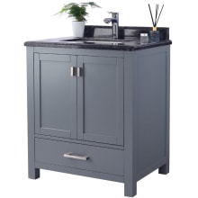 Prim 30" Free Standing Vanity Set with Grey Solid Oak Cabinet, Quartz or Cultured Marble Top, and Undermount Sink - Mirror Sold Separately