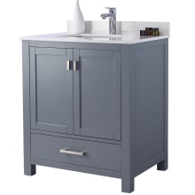 Prim 30" Free Standing Vanity Set with Grey Solid Oak Cabinet, Quartz or Cultured Marble Top, and Undermount Sink - Mirror Sold Separately