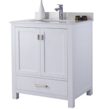Prim 30" Free Standing Vanity Set with White Solid Oak Cabinet, Quartz or Cultured Marble Top, and Undermount Sink - Mirror Sold Separately