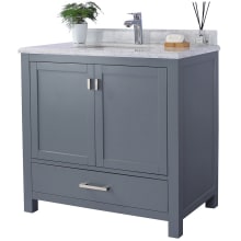 Prim 36" Free Standing Vanity Set with Grey Solid Oak Cabinet, Quartz or Cultured Marble Top, and Undermount Sink - Mirror Sold Separately