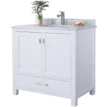 Prim 36" Free Standing Vanity Set with White Solid Oak Cabinet, Quartz or Cultured Marble Top, and Undermount Sink - Mirror Sold Separately
