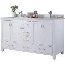 Prim 60" Free Standing Vanity Set with White Solid Oak Cabinet, Cultured Marble Top, and Undermount Sink - Mirror Sold Separately