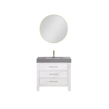 León 36" Free Standing Single Basin Vanity Set with Cabinet, Stone Composite Vanity Top, and Framed Mirror