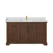 Tokyo 60" Free Standing Single Basin Vanity Set with Cabinet and Quartz Vanity Top